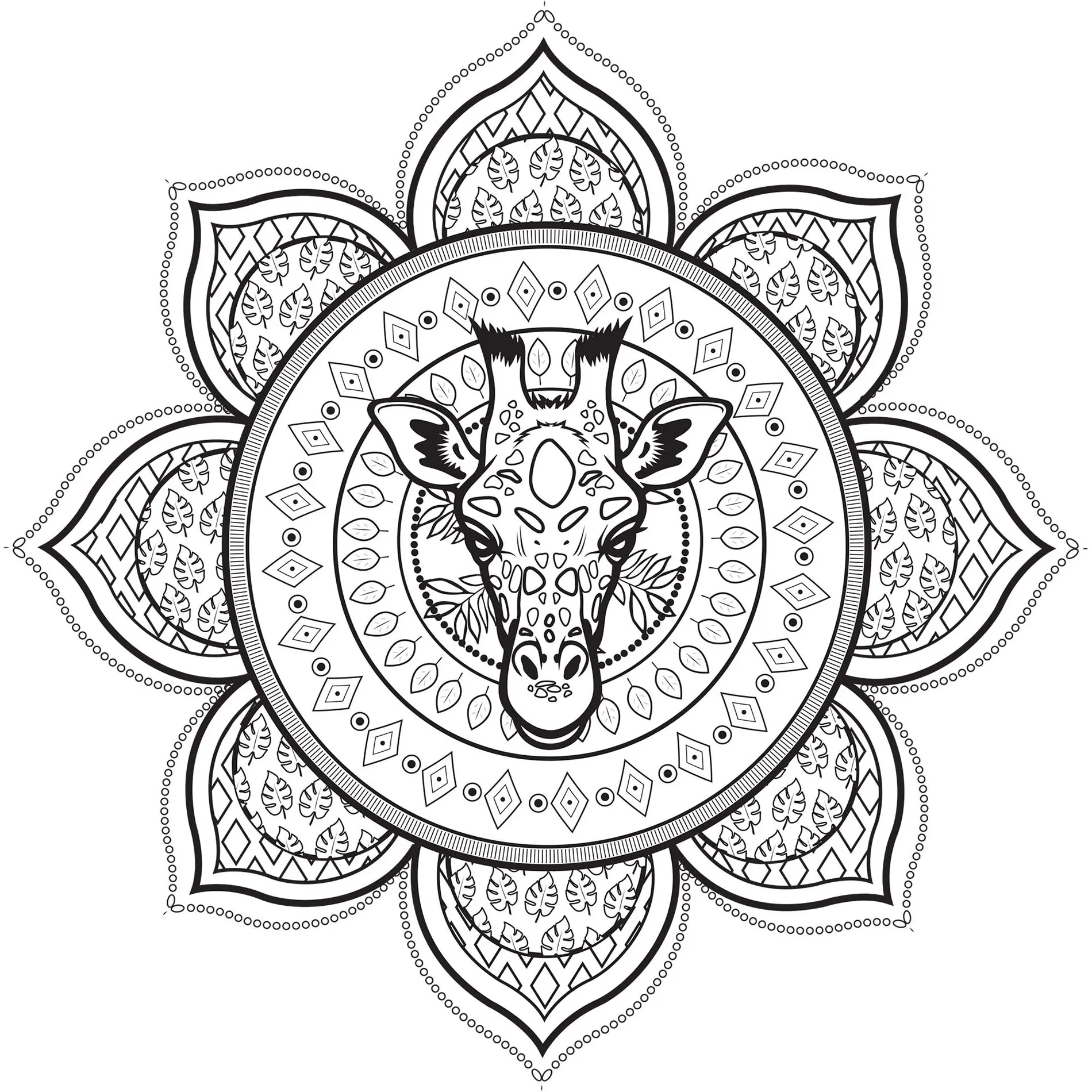Coloriage Mandala Complexe Giraffe Pour Adulte - Adulte à imprimer