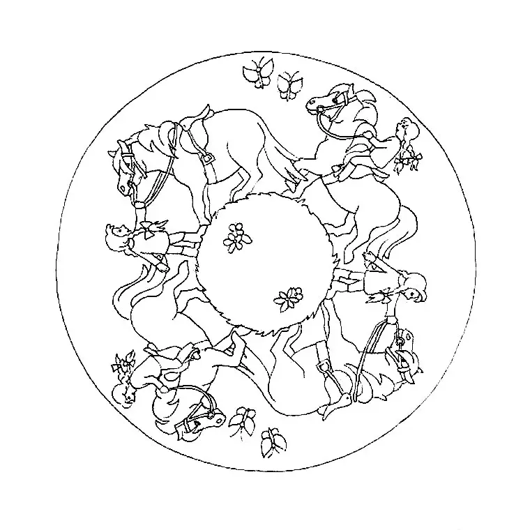 Disegno di Mandala di cavalli da stampare