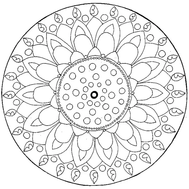 Coloriage Mandala Tournesol aux Pétales Géométriques - Mandala à imprimer
