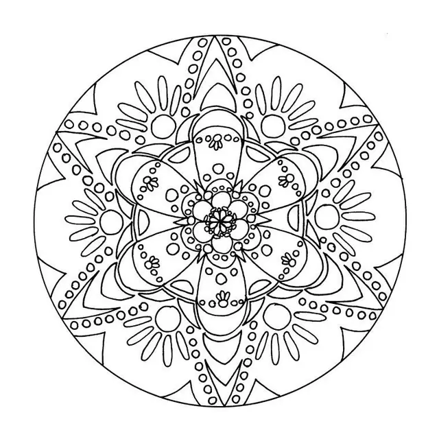 Coloriage Mandala géométrique avec pétales étoilés - Mandala à imprimer