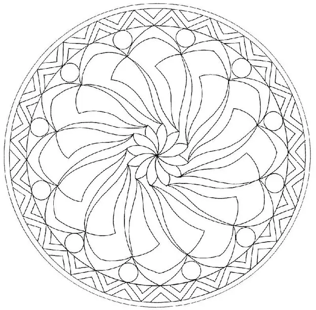 Coloriage Mandala aux pétales spiralés géométriques - Mandala à imprimer