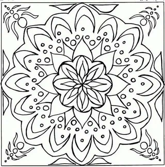 Coloriage Mandala floral symétrique avec pétales - Mandala à imprimer