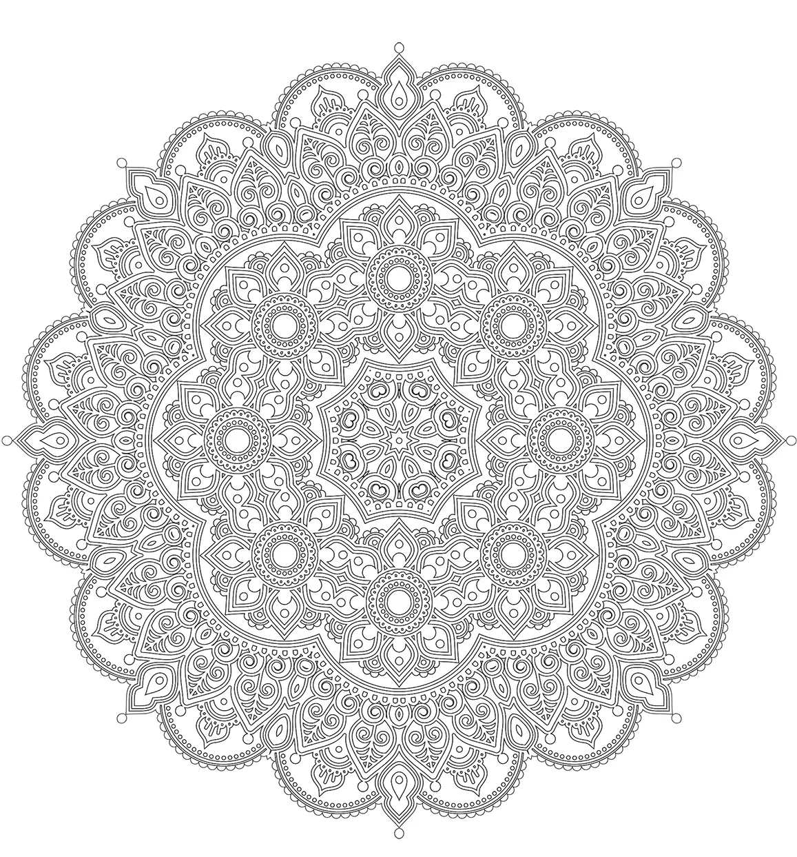 Hard Oriental-Style Mandala coloring page to print