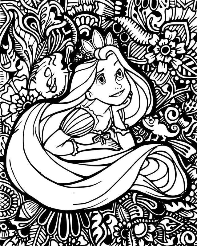 Coloriage Mandala Disney Princesse Raiponce En Réflexion - Raiponce à imprimer