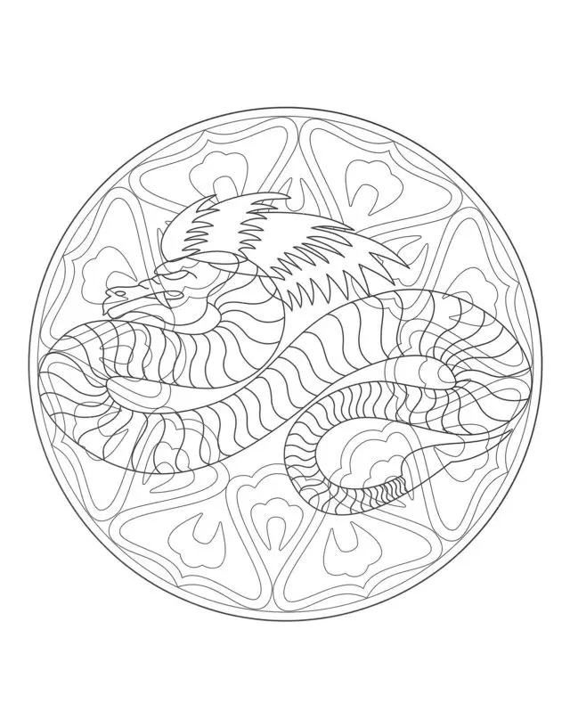Coloriage Dragon majestueux en mandala symétrique - Adulte à imprimer