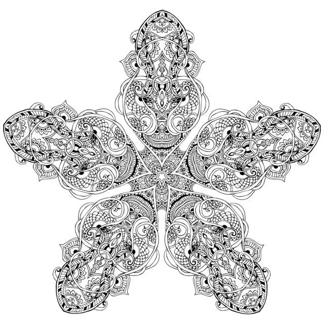 Coloriage Mandala Étoile Feuillue Anvino - Adulte à imprimer