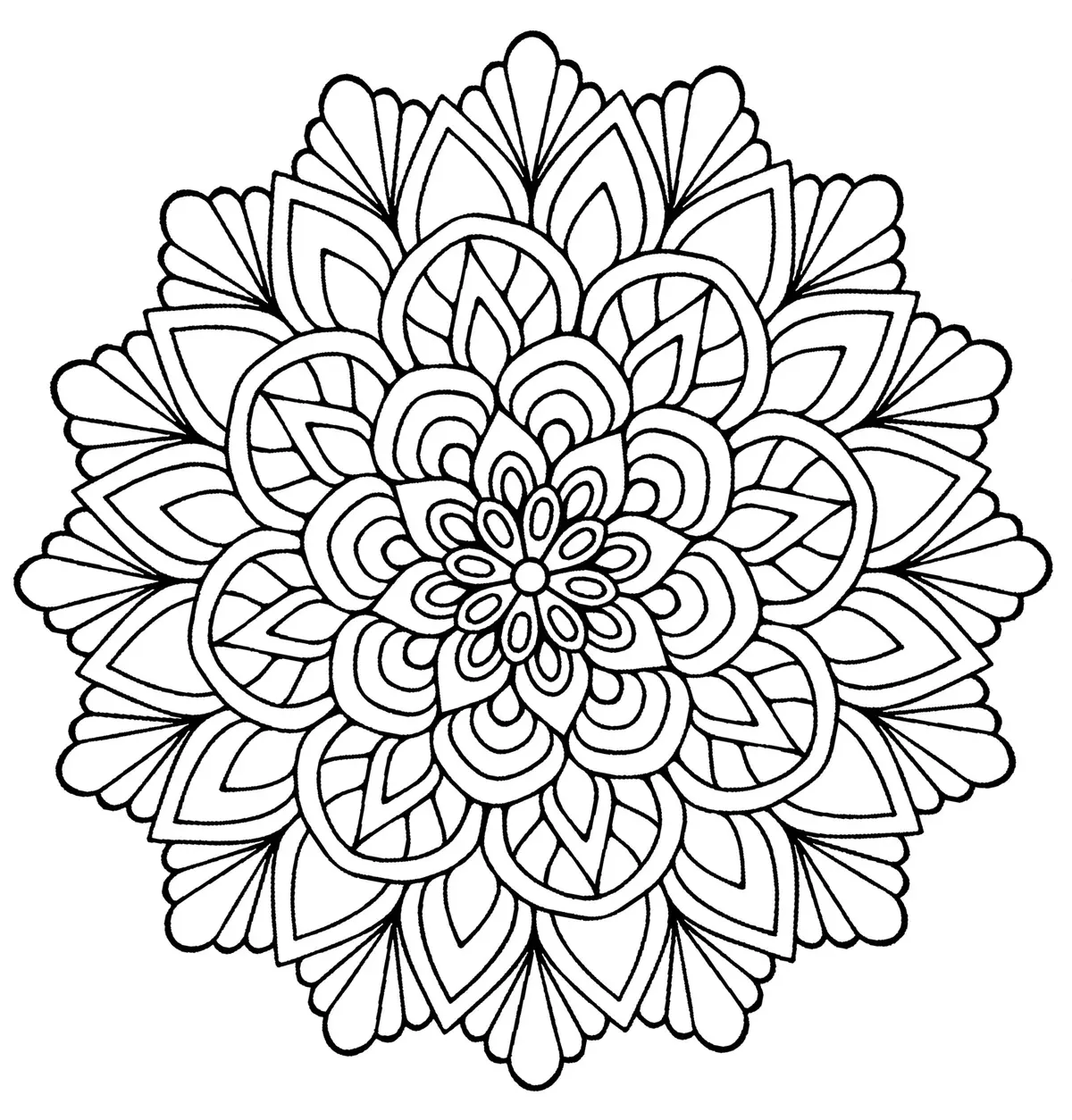 Flower Mandala with Leaves coloring page to print