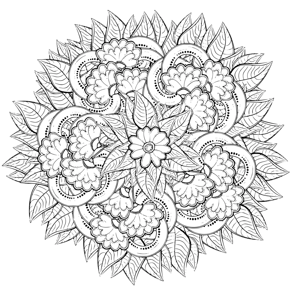 Adult Nature Flower Mandala coloring page to print