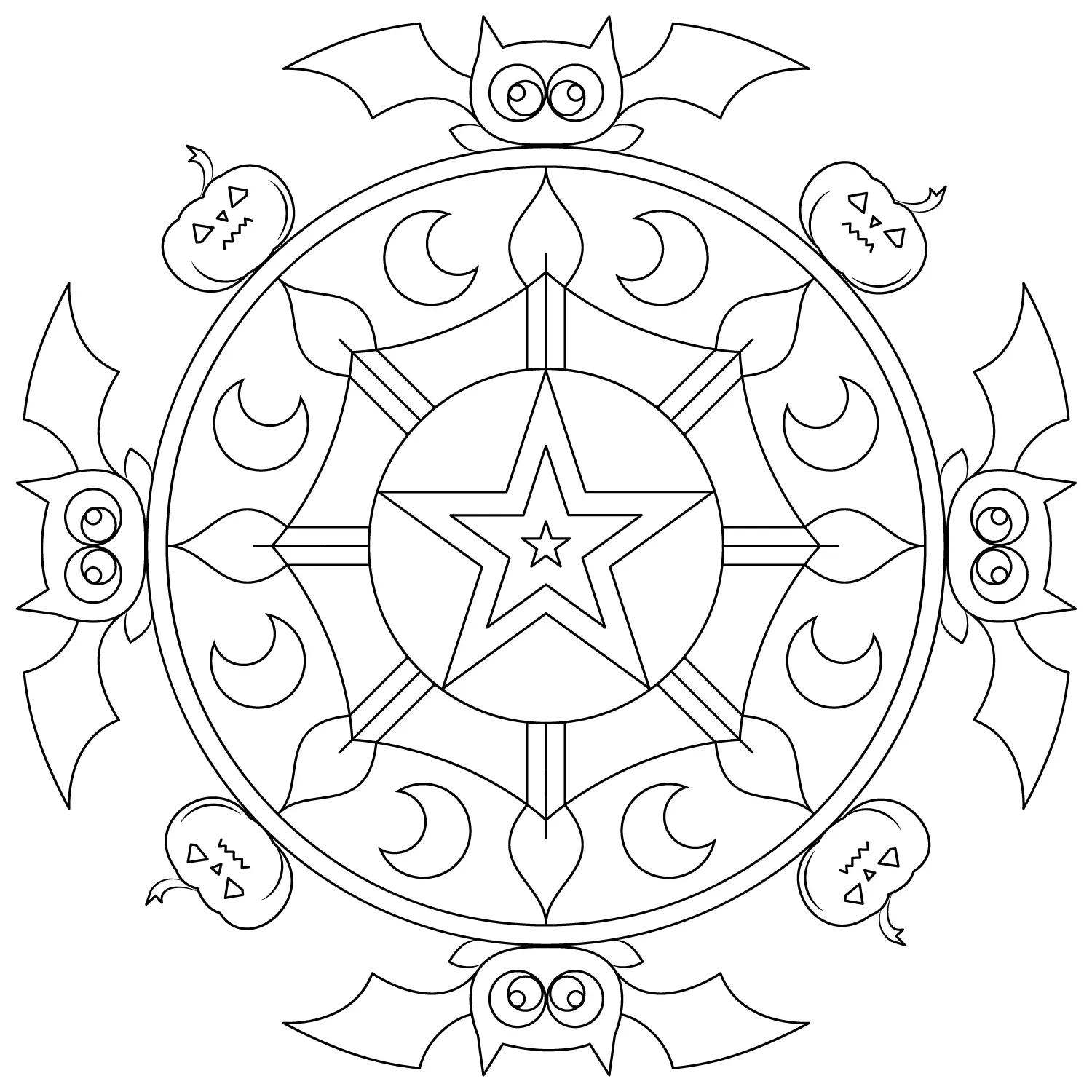 Coloriage Mandala Halloween Chauves Souris Et Citrouilles - Halloween adulte à imprimer