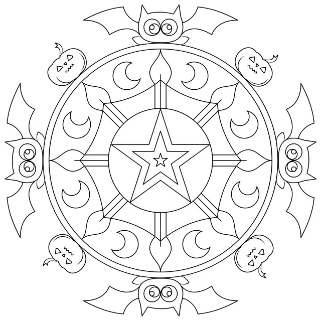 Coloriage Mandala Halloween Chauves Souris Et Citrouilles - Halloween adulte à imprimer