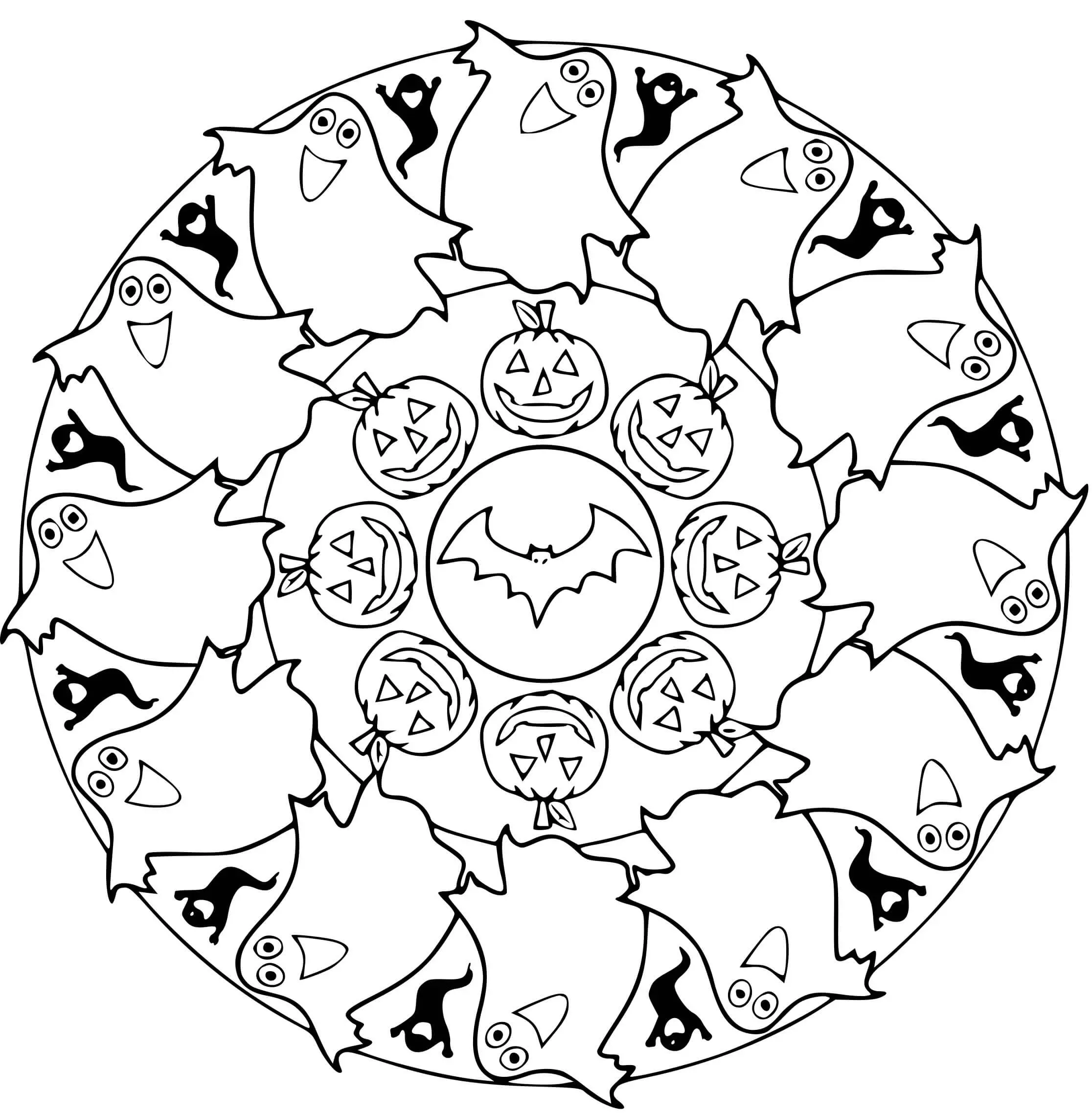 Coloriage Mandala Halloween Citrouilles Fantômes Maternelle Cp - Halloween adulte à imprimer