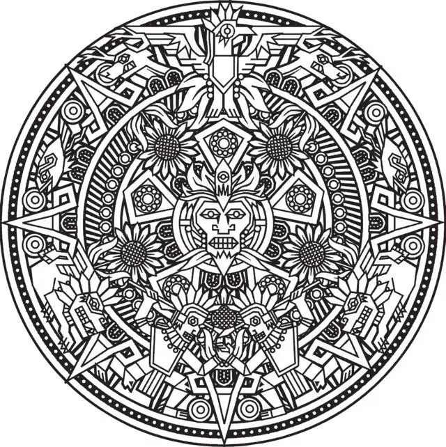 Coloriage Mandala Inspiration Incas Maya Azteque Bigredlynx - Adulte à imprimer
