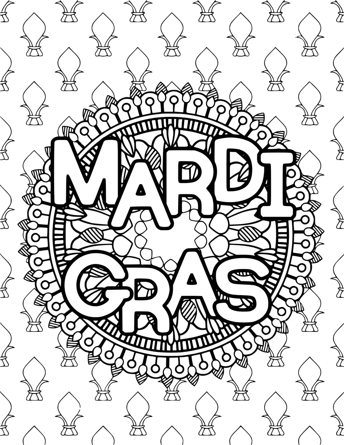 Mardi Gras Carnival Mandala coloring page to print