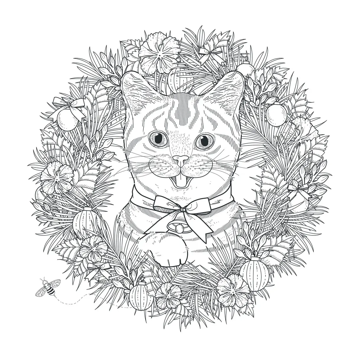 Ausmalbild Weihnachts-Katze Mandala für Erwachsene Ausmalbilder zum Ausdrucken