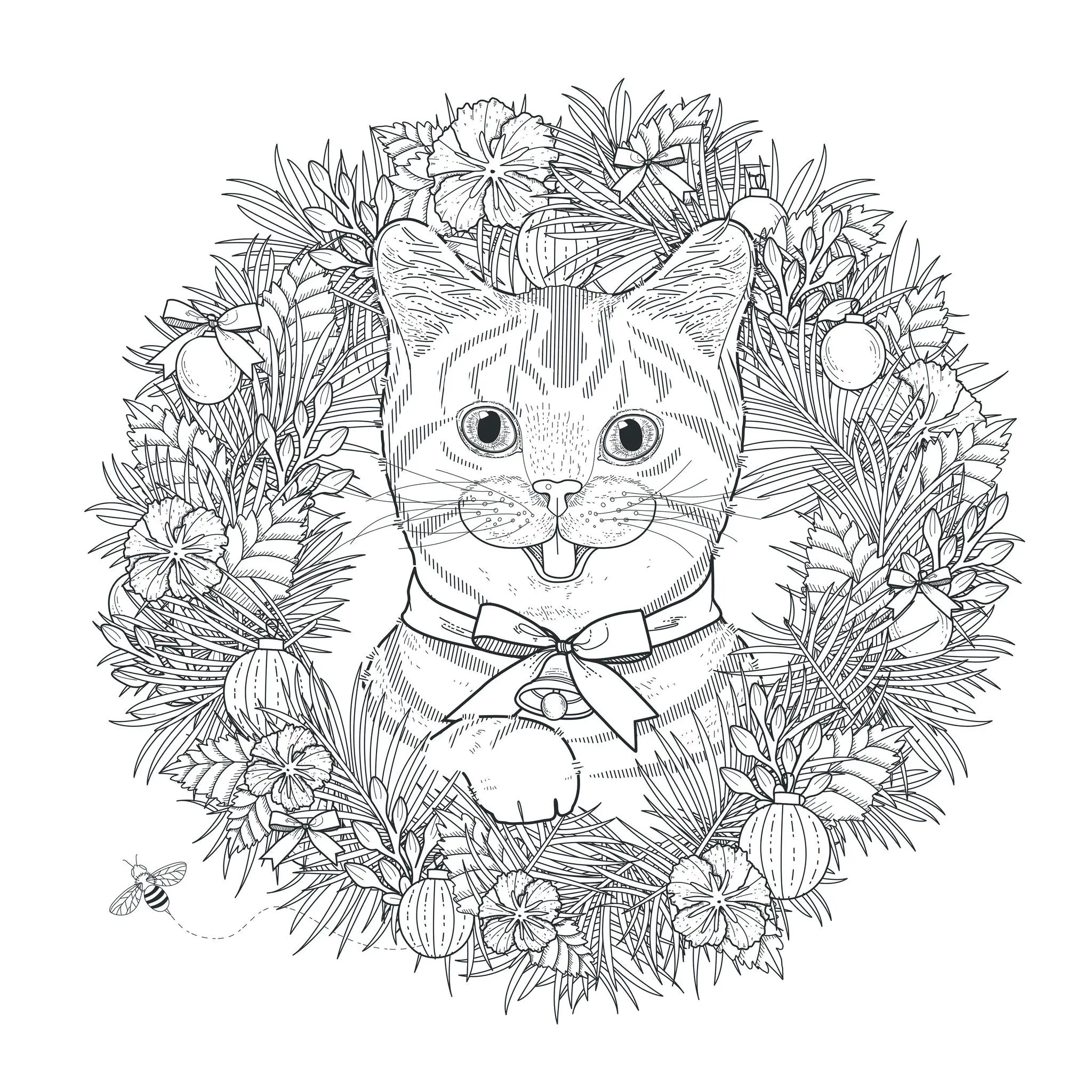 Coloriage Mandala Noël Chat Adulte - Adulte animaux à imprimer