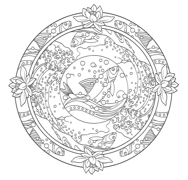 Kleurplaat Mandala Oceaan Vis – Art Therapie voor Volwassenen om te printen