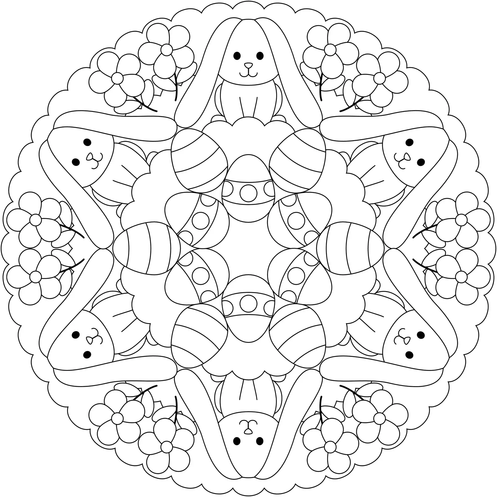 Coloriage Mandala Pâques Lapins Et Œufs Facile Maternelle - Pâques mandala à imprimer