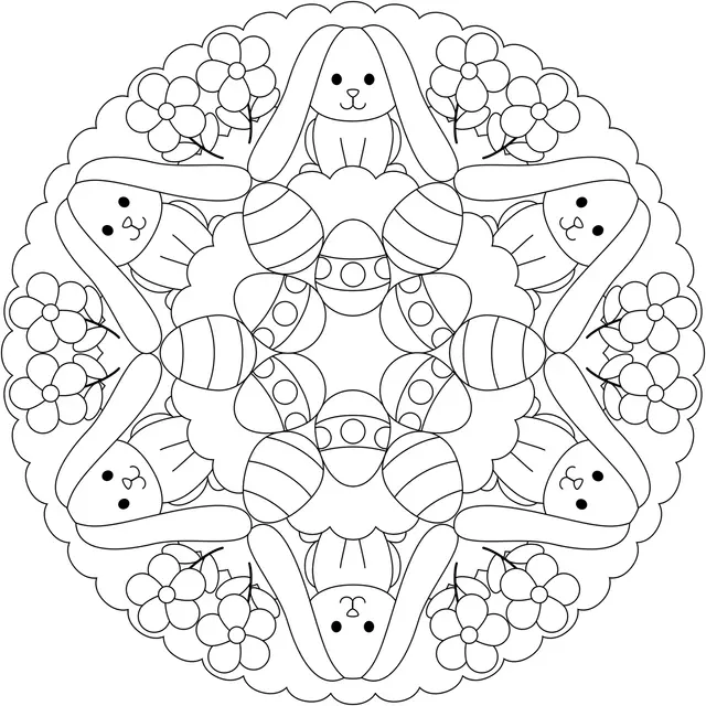 Easy Easter Bunny and Egg Mandala for Preschoolers coloring page to print