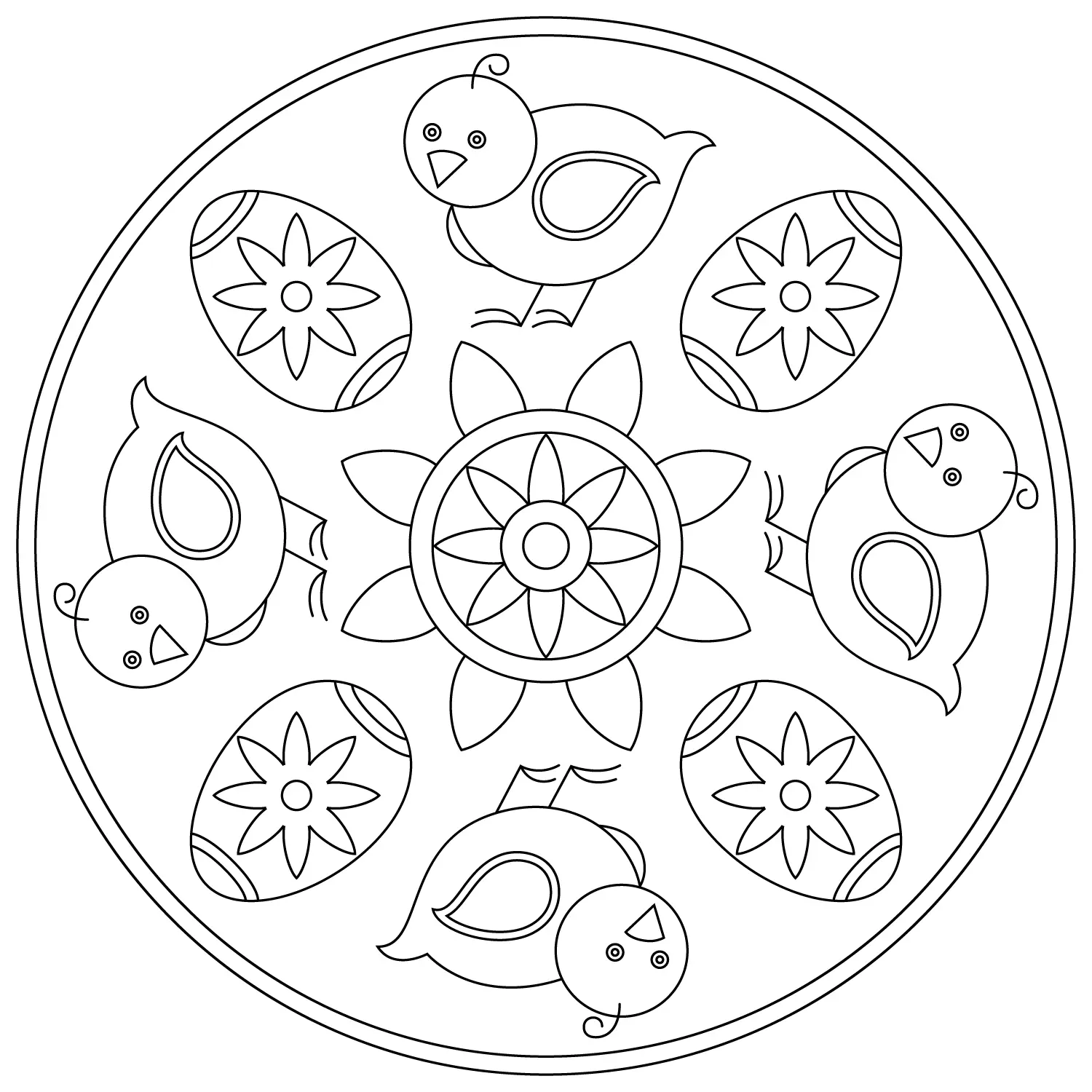 Coloriage Mandala Pâques Œufs Poussins Facile - Pâques mandala à imprimer