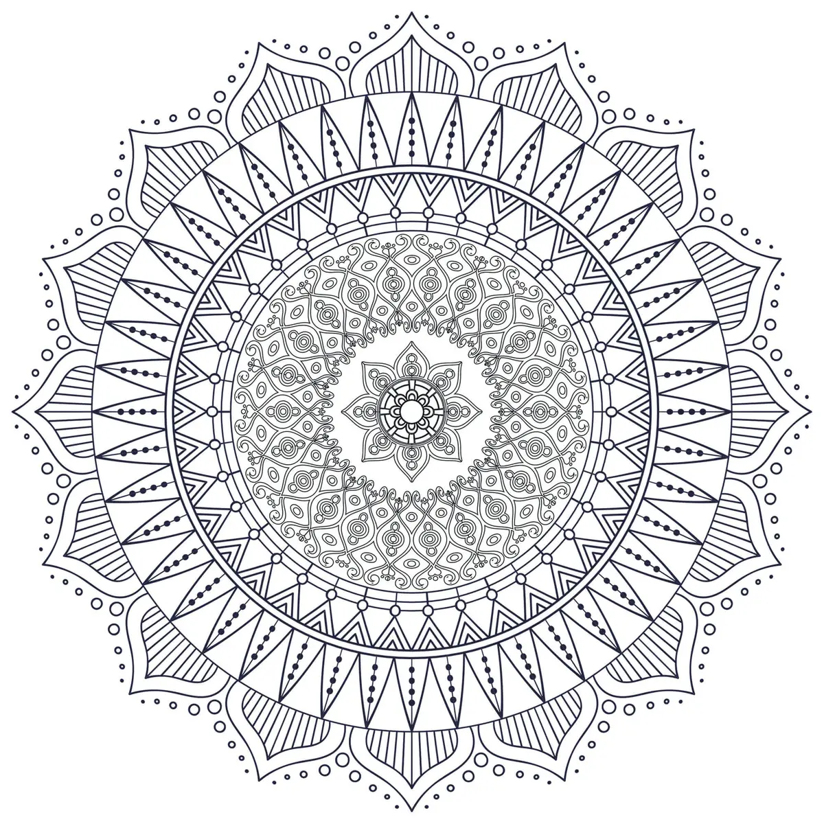 Zen Anti-Stress Hard Mandala coloring page to print