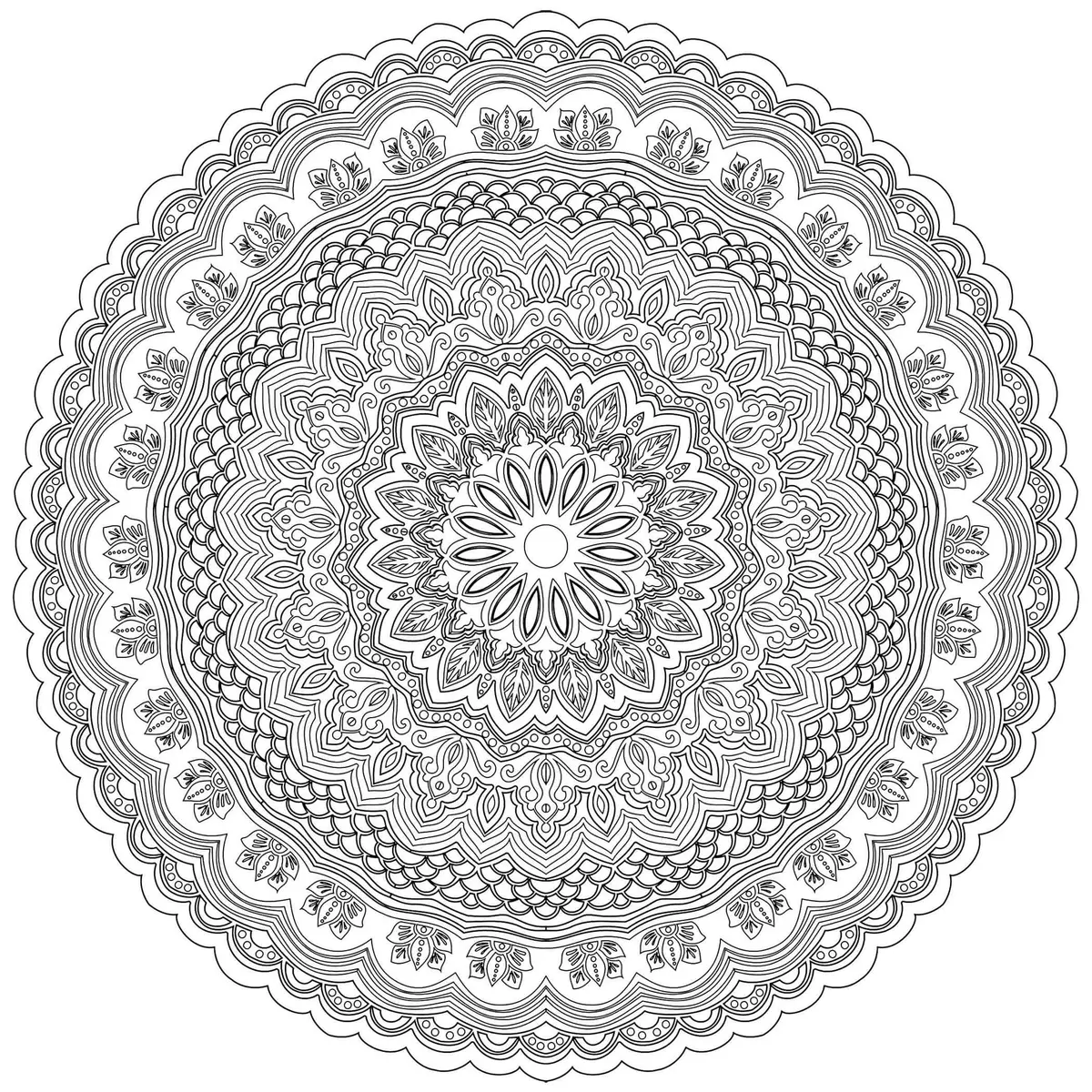 Zentangle Antistress Adult Mandala coloring page to print