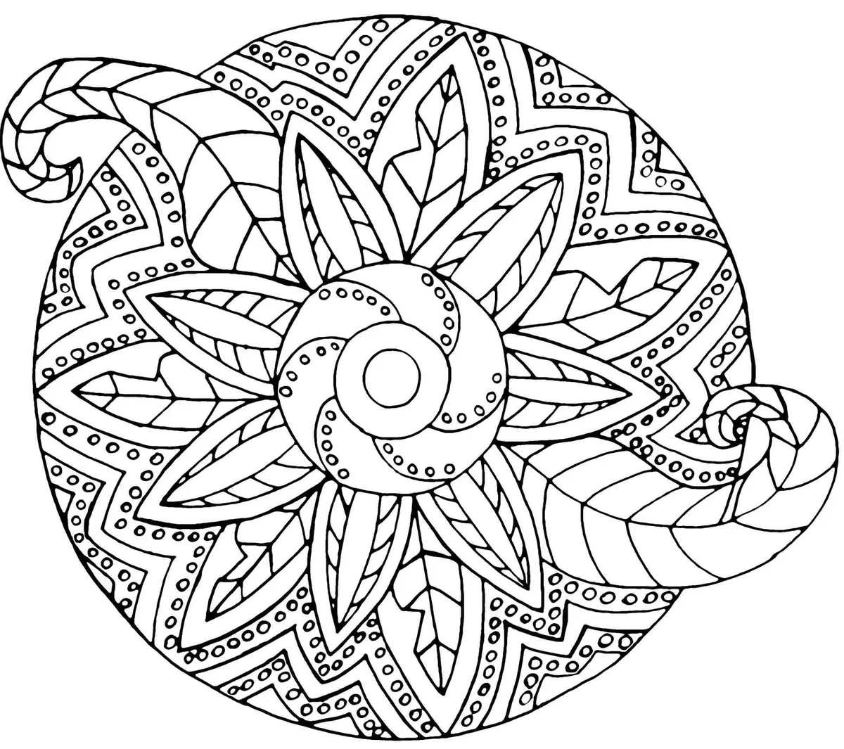 Vegetal Zentangle Mandala coloring page to print