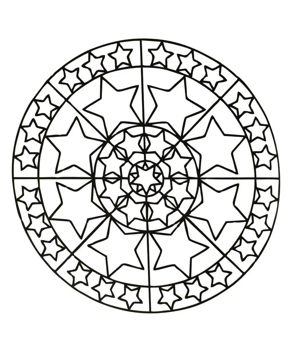 Geometric Mandala with Symmetric Patterns coloring page to print
