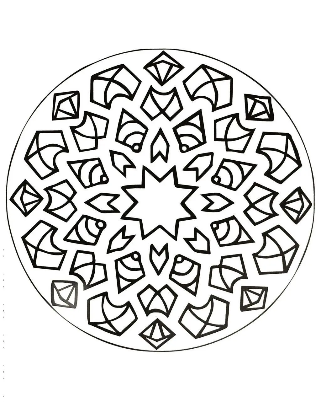 Symmetric Mandala with Abstract Flowers coloring page to print