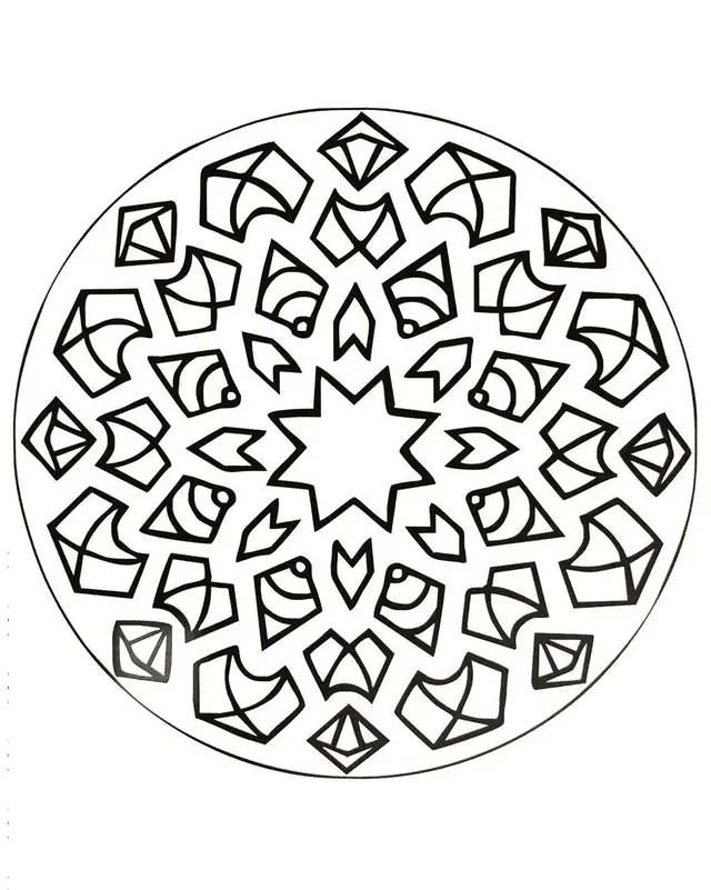 Coloriage Mandala symétrique avec fleurs abstraites - Mandala à imprimer