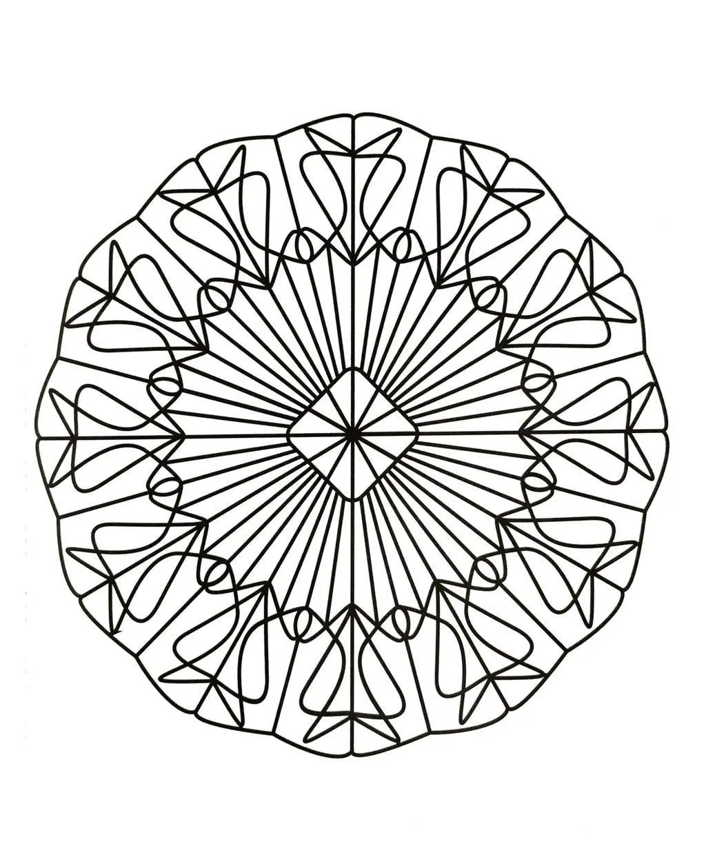 Geometric Mandala with Symmetrical Patterns coloring page to print
