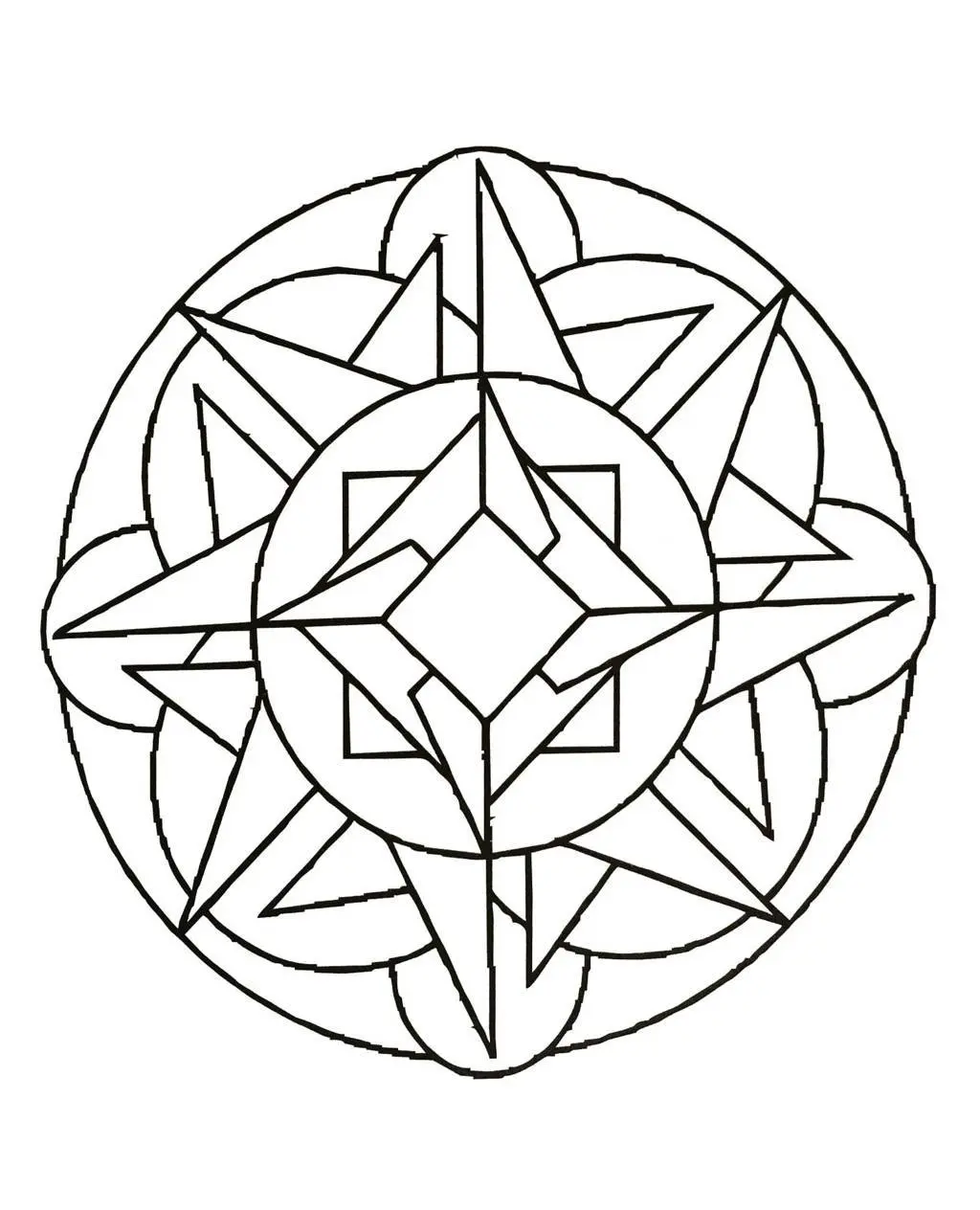 Geometric Mandala with Symmetrical Patterns coloring page to print
