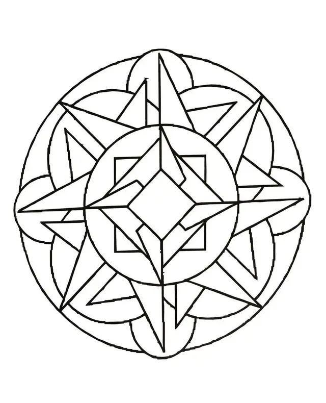 Coloriage Mandala géométrique aux motifs symétriques - Mandala à imprimer