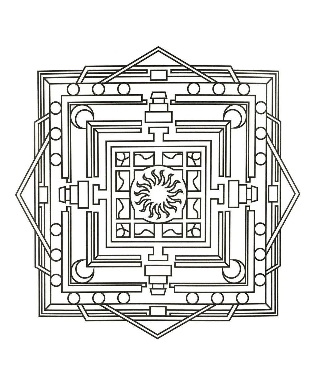Ornamental Circular Shapes Mandala coloring page to print