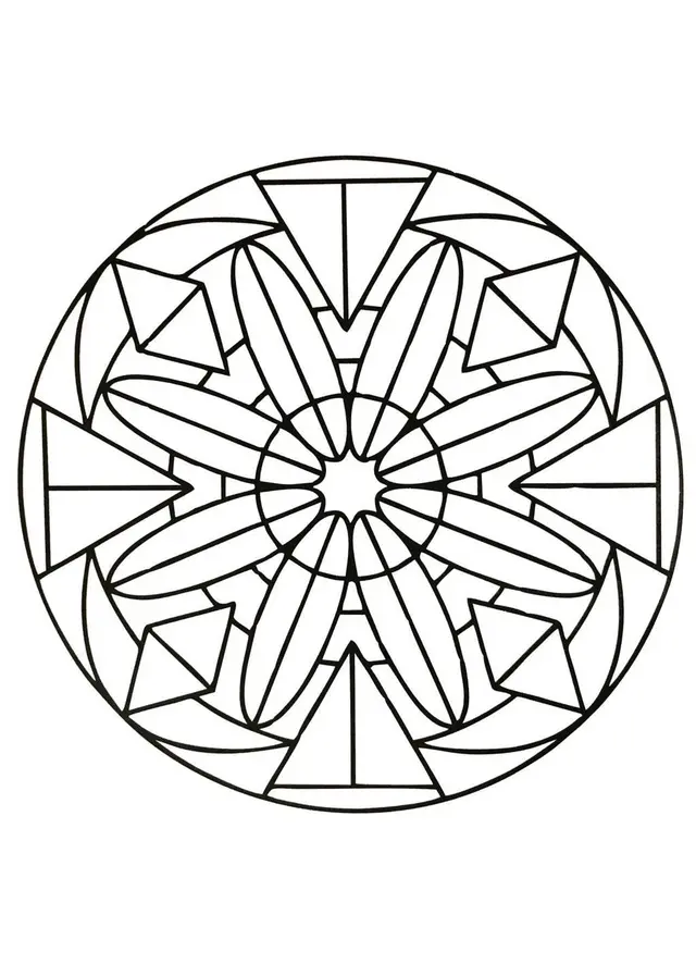 Coloriage Mandala symétrique aux formes florales - Mandala à imprimer