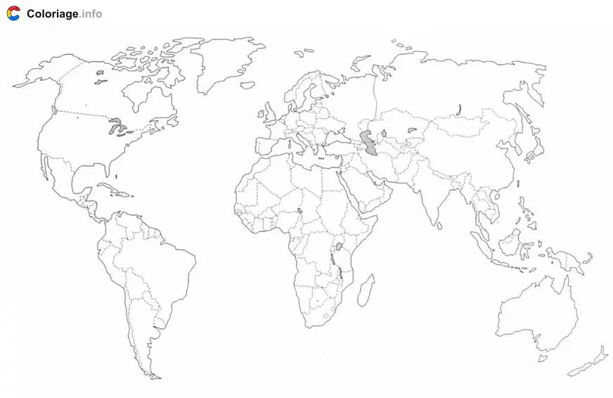 World Map with Countries coloring page to print