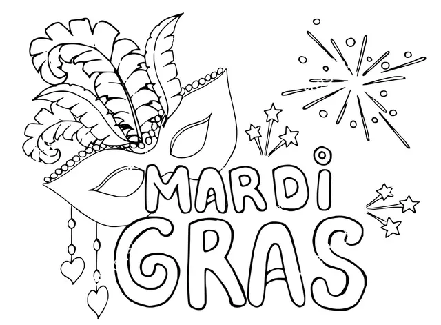 Coloriage Mardi Gras Avec Masque Et Feux Artifices - Carnaval à imprimer