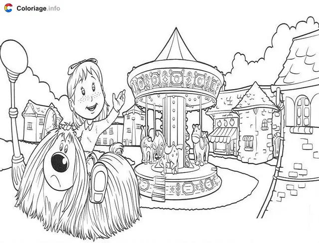 Desenho de Margotte e Pollux no Carrossel Encantado para colorir