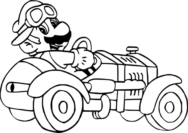 Coloriage Mario Kart Ancienne Voiture - Mario à imprimer