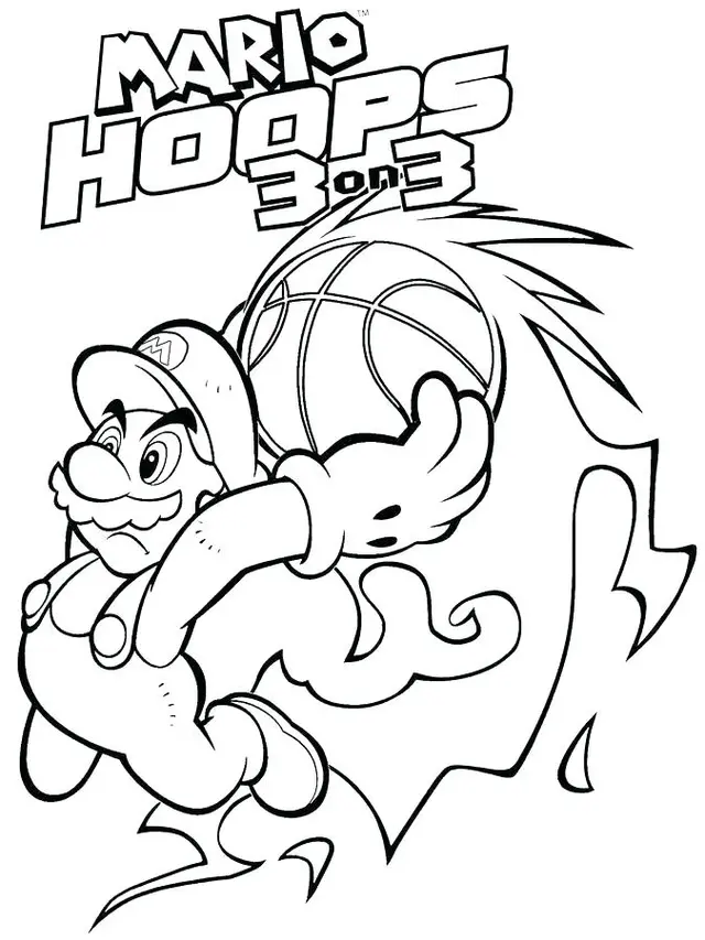 Coloriage Mario Odyssey en action dans un match sportif - Mario à imprimer