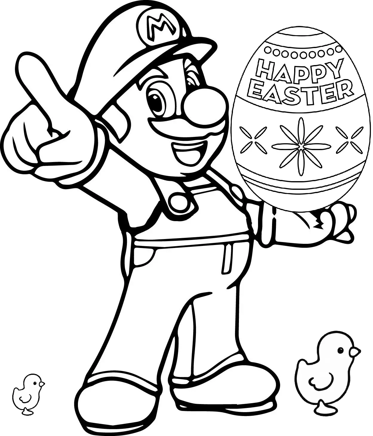 Coloriage Mario Pâques Œufs Et Poussins - Pâques à imprimer