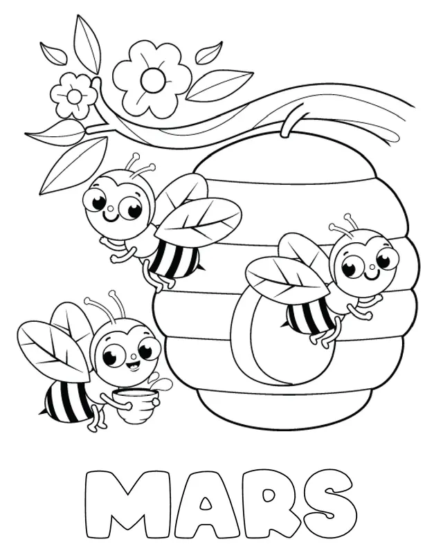 Coloriage Mars Abeilles - Mars à imprimer
