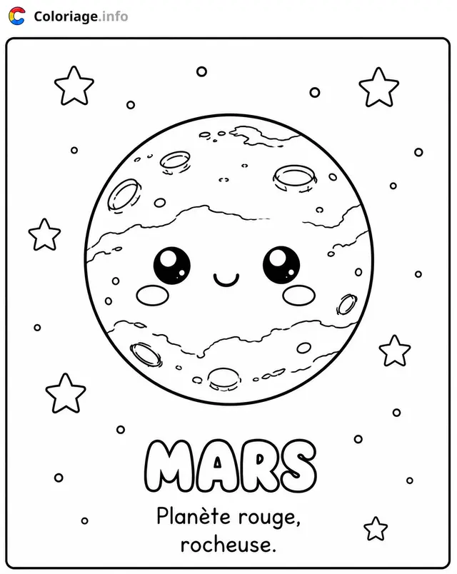 Coloriage Mars la planète rouge rocheuse - Planète à imprimer