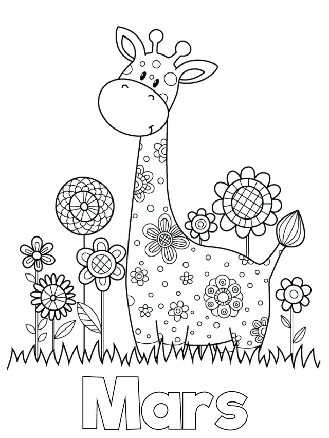 Coloriage Mars Maternelle Giraffe - Mars à imprimer