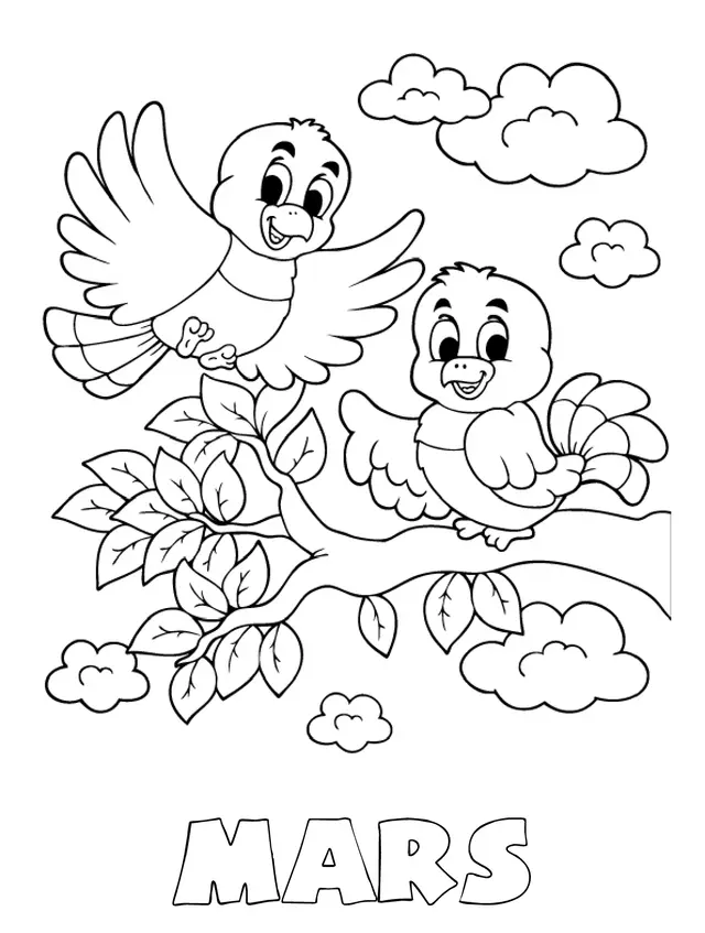 Coloriage Mars Maternelle Oiseaux Printemps - Mars à imprimer