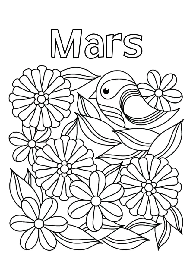 Coloriage Mars Oiseau Fleurs - Mars à imprimer