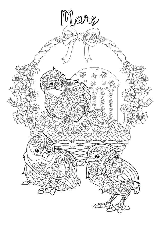 Coloriage Mars Oiseau Mandala Adulte - Mars à imprimer