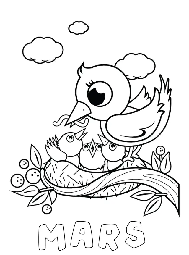 Coloriage Mars Oiseaux - Mars à imprimer