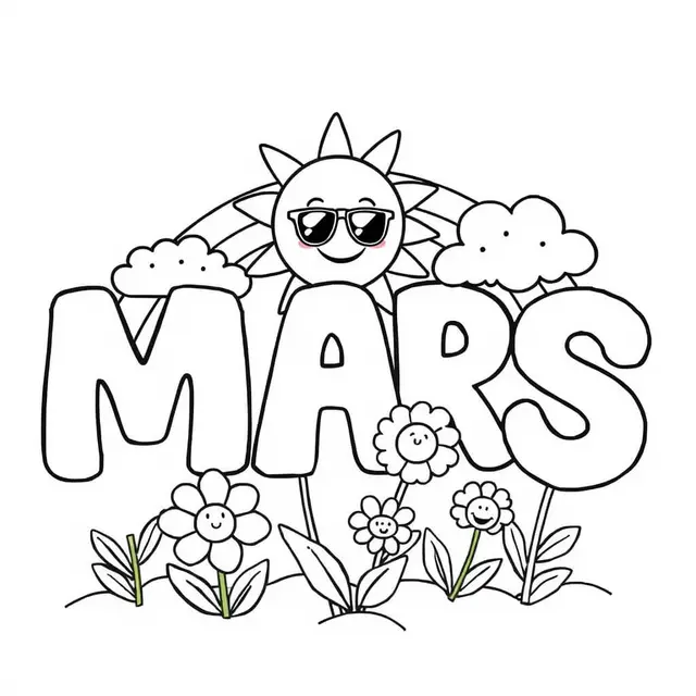 Coloriage Mars Soleil Lunettes - Mars à imprimer