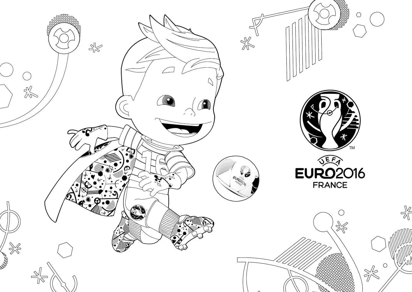 Coloriage Mascotte Euro 2016 France Uefa - Foot à imprimer