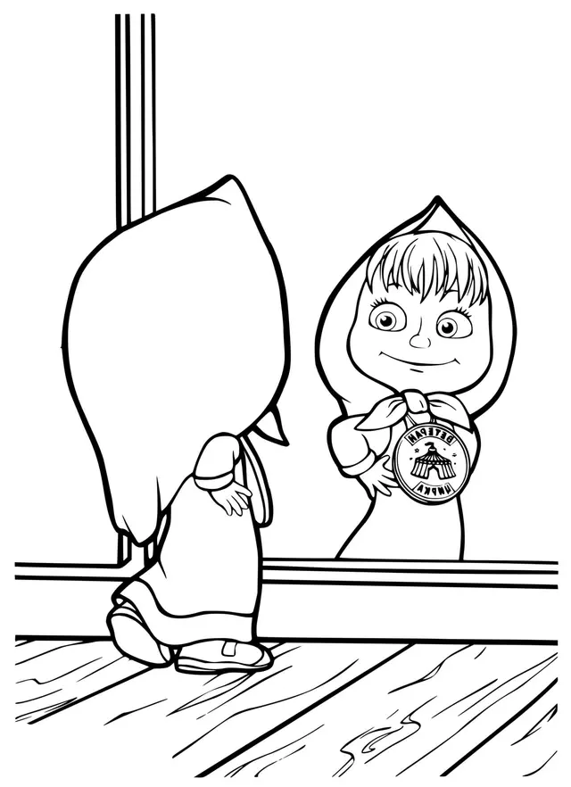 Coloriage Masha Essaye La Médaille De Michka Ours Circle - Masha et michka à imprimer